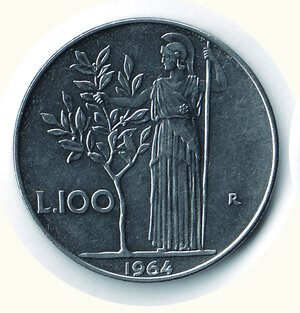 obverse: REPUBBLICA ITALIANA - 100 Lire 1964 - Stato Zecca.