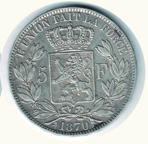 reverse: BELGIO -  Leopoldo II - 5 Fr. 1870.