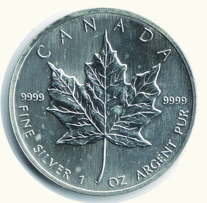 reverse: CANADA - 5 Dollari 1991 - Foglia d’acero.