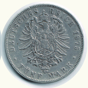 reverse: GERMANIA - Antichi Stati - Sassonia - Federico - 5 Marchi 1875.