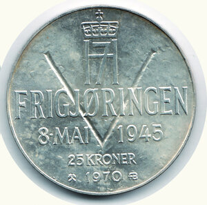 reverse: NORVEGIA - 25 Corone 1970 (25° della liberazione).