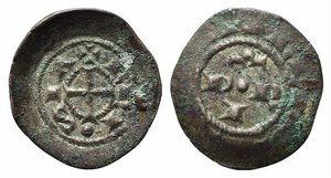 obverse: BRESCIA. Monetazione comunale a nome di Federico I (1186-1254). Denaro scodellato Mi (0,76 g). Biaggi 412. BB