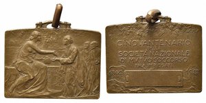 obverse: Medaglia cinquantenario della Società Nazionale di Mutuo Soccorso fra Impiegati 1862-1912. AE (10,88 g - 25x17 mm). SPL