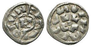 obverse: LUCCA. Enrico V (1106-1125) Denaro Ag (g. 1.07). Lettere T legate a monogramma R/ Lettere LVCA. Biaggi 1056. qSPL