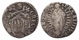obverse: ROMA. Gregorio XV (1621-1623). Mezzo grosso Ag (0,76 g). Stemma - Beata Vergine concezione in piedi, in basso ROMA. Munt.25; MIR 1629 Raro. MB-BB