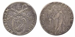 obverse: ANCONA. Gregorio XIII (1572-1585). Testone con San Pietro. Ag (8,36 g). Munt. 221; Berm.1215. MB