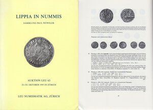 obverse: LEU NUMISMATIK AG - Auktion 63. 23-24 oktober 1995. Sammlung Paul Weweler. Lippia in Nummis. Pp. 303, nn. 1206 ill. b/n.