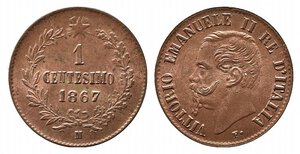 obverse: SAVOIA. Vittorio Emanuele II (1861-1878). 1 centesimo 1867 Milano. FDC