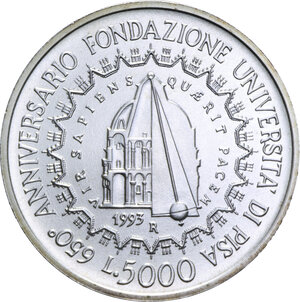 reverse: 5000 LIRE 1993 FONDAZIONE UNIVERSITA  DI PISA AG. 15 GR. FDC