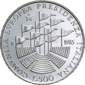 reverse: 500 LIRE 1985 PRESIDENZA ITALIANA CEE AG. 11 GR. FDC