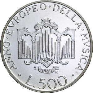 reverse: 500 LIRE 1985 ANNO EUROPEO DELLA MUSICA AG. 11 GR. FDC
