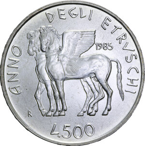 reverse: 500 LIRE 1985 ANNO DEGLI ETRUSCHI AG. 11 GR. FDC