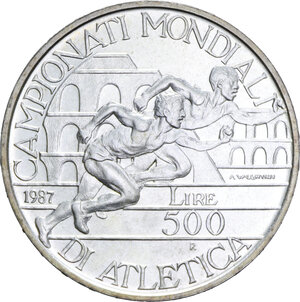 reverse: 500 LIRE 1987 MONDIALE DI ATLETICA ROMA AG. 11 GR. FDC