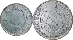 reverse: 500-200 LIRE 1989 DITTICO MONDIALE CALCIO ITALIA 90 AG. 11+5 GR. FDC