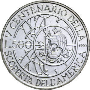 reverse: 500 LIRE 1990 SCOPERTA DELL AMERICA 2° SERIE AG. 11 GR. FDC