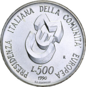 reverse: 500 LIRE 1990 PRESIDENZA ITALIANA CEE AG. 11 GR. FDC