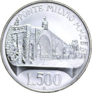 reverse: 500 LIRE 1991 PONTE MILVIO AG. 15 GR. FDC