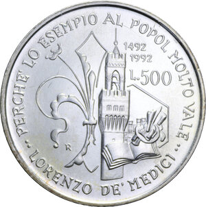 reverse: 500 LIRE 1992 LORENZO IL MAGNIFICO AG. 15 GR. FDC