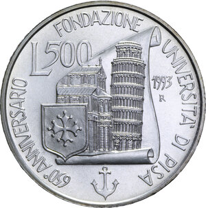 reverse: 500 LIRE 1993 FONDAZIONE UNIVERSITA  DI PISA AG. 15 GR. FDC