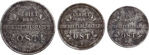 reverse: Germany.  World War II. Russian Occupation. Lot of three (3) coins: 3 kopeks 1916 J, 2 kopeks 1916 A, kopek 1916 A