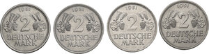 reverse: Germany. Lot of four (4) coins: 2 deutsche mark 1951 D, F, G, J