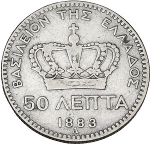 reverse: Greece.  George I (1863-1913).. AR 50 Lepta 1883 A