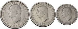 obverse: Greece. Lot of three (3) CU-NI coins: 2 Drachmai, Drachma and 50 Lepta 1957