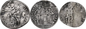 reverse: Italy . Lot of three (3) Medici s coins: Francesco I de Medici, Giulio 1585 (R2), Ferdinando I de  Medici, Lira 1607 (R2), Cosimo III de Medici, Giulio 1676 (R),