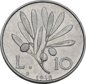 reverse: Italy .  Republic. 10 lire 1948