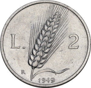 reverse: Italy .  Republic. 2 lire 1949