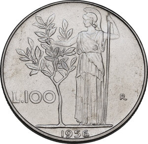 reverse: Italy .  Republic. 100 lire 1956