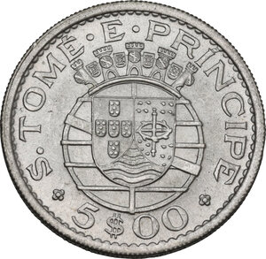 reverse: São Tomé and Príncipe.  Portuguese Republic. AR 5 escudos 1962