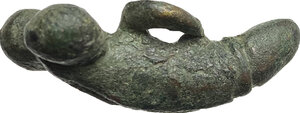 obverse: Bronze phallic pendant.  Roman period, I-III century AD.  Length: 41mm