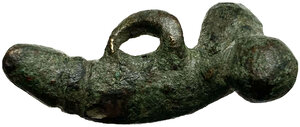 reverse: Bronze phallic pendant.  Roman period, I-III century AD.  Length: 41mm