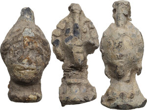 obverse: Lot of three (3) Groma PB weights in the shape of human heads.  Roman period, 1st-3rd century AD
