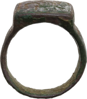 reverse: AE Ring with seal depicting a stylized bird.  Middle Ages.  Inner diameter 16 mm