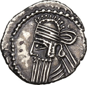 obverse: Kings of Parthia.  Vologases IV (147-191 AD).. AR Drachm, Ekbatana mint