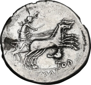 reverse: Small bird and TOD series.. AR Denarius, 189-180 BC