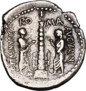 reverse: Ti. Minucius C. f. Augurinus.. AR Denarius, 134 BC