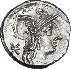 obverse: P. Maenius M.f. Antias or Antiaticus  . Denarius, 130 BC
