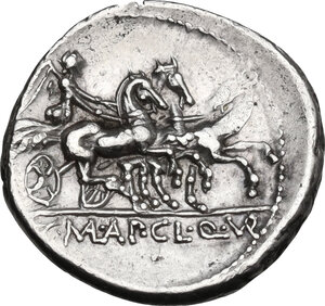 reverse: Appius Claudius Pulcher, T. Manlius Mancinus and Q. Urbinius. Denarius, Rome mint, 111 or 110 BC