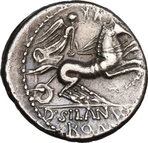 reverse: D. Silanus L.f. . AR Denarius, 91 BC
