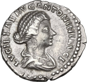 obverse: Lucilla, wife of Lucius Verus (died 183 AD).. AR Denarius. Struck under Marcus Aurelius and Lucius Verus, 161-162