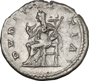 reverse: Julia Maesa, grandmother of Elagabalus (died 225 AD). AR Denarius. Struck under Elagabalus, 218-220