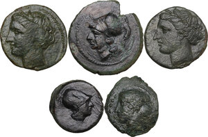 obverse: Greek World. lot of five (5) unclassified AE coins, different denominations all with patina and in very good condition