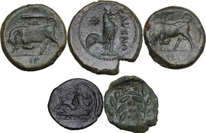 reverse: Greek World. lot of five (5) unclassified AE coins, different denominations all with patina and in very good condition