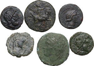 obverse: Greek World. Lot of 6 unclassified AE denominations, including: Spain, Syracuse, Rhegion and Himera