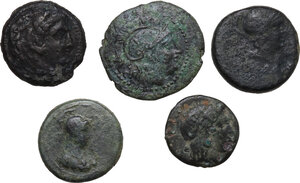 obverse: Greek World. Lot of 5 unclassified AE denominations, including: Miletos, Macedon, Lysimachos in Thrace