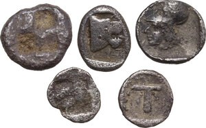 reverse: Greek World. Lot of 5 small AR denominations, including: Tegea, Lampsakos