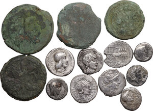 obverse: Roman Republic. Lot of thirteen (13) AR and AE coins to be sorted